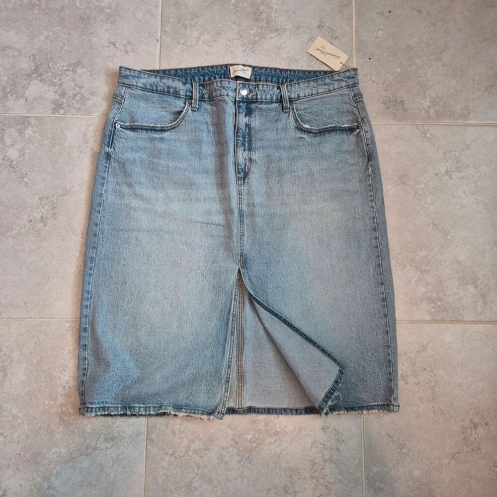 Womens High-Rise Denim Midi Skirt